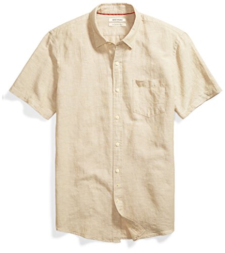 Amazon Brand - Goodthreads Men's Slim-Fit Short-Sleeve Linen and Cotton Blend Shirt, Khaki, XX-Large