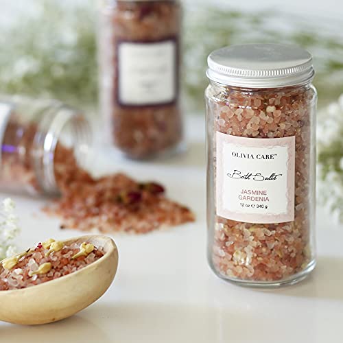 Olivia Care Pink Himalayan Bath Salts Exfoliate, Heal, Rejuvenate, Cleansing & Soothes Skin | Made With Natural Ingredients. Fresh Fragrance - 12 Oz (Jasmine Gardenia, 1 Pack) #TOP6