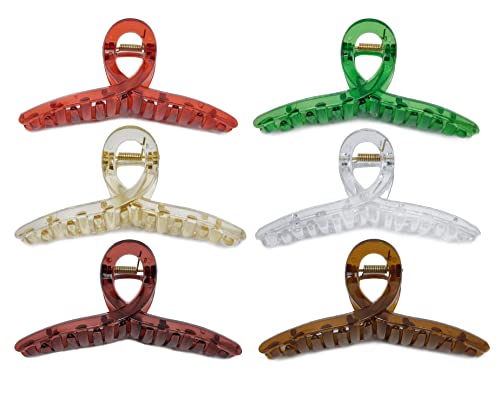 ANNACREATIONS 6 Pcs Fashionable Fancy Korean Stylish Large Shark Teeth Transparent Hair Clips Big Size Thick Hair On Slip Strong Hold Claw Clutches Hair Accessories For Women & Girl