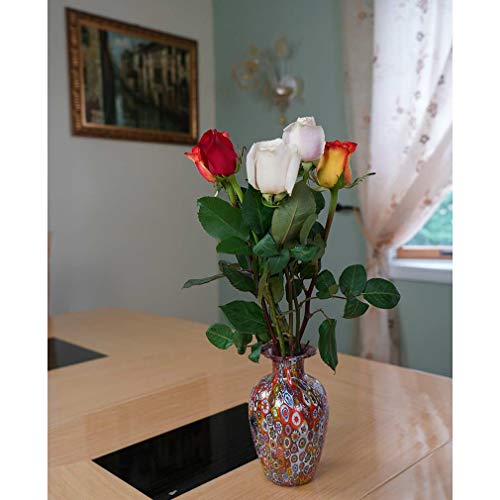 Glassofvenice Murano Glass Golden Quilt Millefiori Urn Vase #TOP5