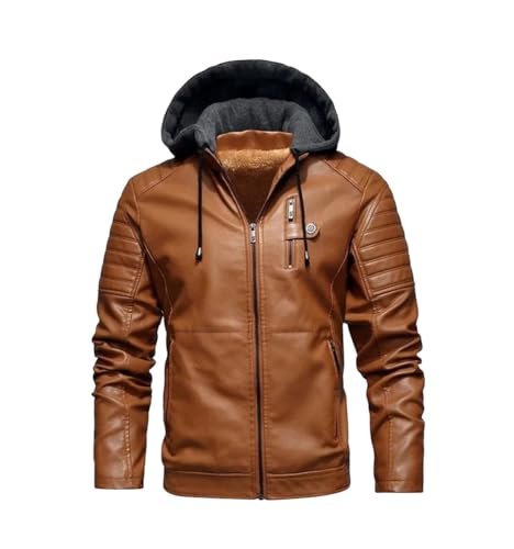 Chaqueta de piel con capucha para hombre, ropa de abrigo casual con forro polar, caqui, XS