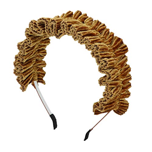 Motique Accessories Ribbed Velvet Ruffled Fashion Headband for Girls and Women - Gold