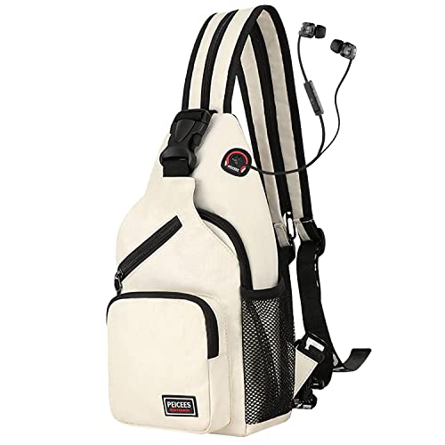 Sling Bag, Hombre Mochilas Cruzadas, Impermeable Bolsa de Pecho, Bolso Pecho Hombre, Senderismo Ligero Ciclismo Mochila de Viaje para Acampar, para Deportes al Aire Libre, Viajes, Compras (Blanco)