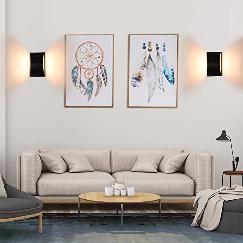 Fudesy Modern Led Wall Sconce Indoor, 12W Up Down Wall Mount Lighting Fixture, Ip65 Waterproof Black Plastic Outdoor Wall Lamp For Living Room Bedroom Hallway Stair, Corridor, 3000K Warm White, 2 Pack #TOP5