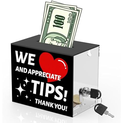 CHONOVO Acrylic Tip Jar for Bartender Tip Box Tip Jars Suggestion Box with Slot and Lock Money Jar Donation Box with Lock 6 X 4 X 5 Inch Raffle Box for Bar Restaurant Musician Car Driver Cover