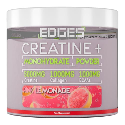 Edges 7000mg Creatine+ Monohydrate Powder - 1 Month Supply - Pink Lemonade Flavoured Creatine - with BCAAs & Collagen - Proven to Help Increase Physical Performance