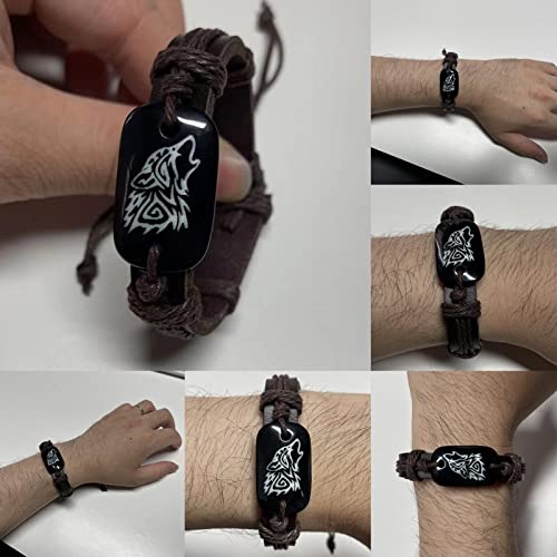 Pulsera ajustable de cuero trenzado con cabeza de lobo unisex miniatura 4