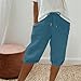 Shusuen Bermuda Shorts for Women Knee Length High Waist Palazzo Cotton Linen Casual Pants with Pocket Summer Beach Vacation（3-Blue,X-Large）