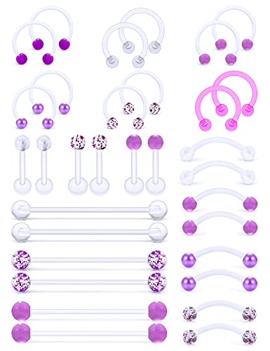 Jenxnjsjo Clear Lip Septum Rings Industrial Eyebrow Smiley Piercing Jewelry Plastic Cartilage Helix Tragus Daith Earrings Purple Vertical Labret Medusa Retainers Kits for Surgery Work Sports