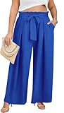 Lastshe Plus Size Pants for Curvy Women Wide Leg High Waisted Pants Casual Stretchy Summer Travel Baggy Palazzo Trousers, Royal Blue, 3X