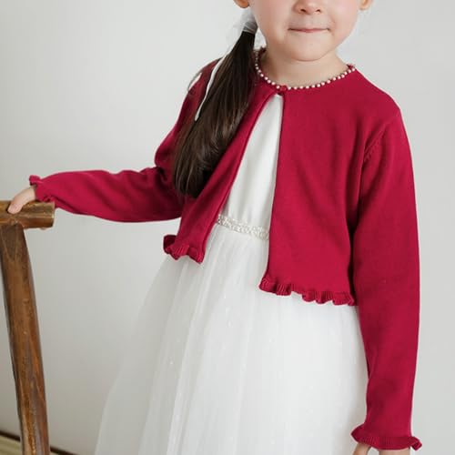 Girls Bolero Knitted Cardigan Kids Long Sleeve Solid Color Knit Sweater Dress Cover Up for Birthday Wedding Party4