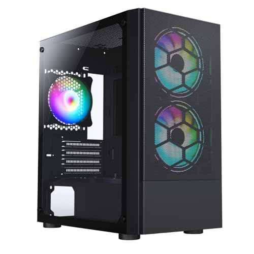 CiT Meta Airflow Micro-ATX PC Gaming Case M/ATX with Mesh Front Panel & Tempered Glass Side Panel with with 2 x 140mm ARGB Fans & 1 x 120mm ARGB Fan Included | Black