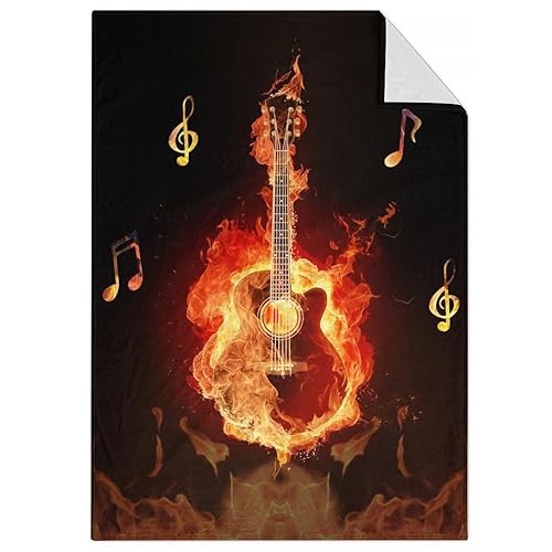 Mercuryelf Guitar Throw Blanket - Soft, Fuzzy & Warm - 30x40 Inches Small Blankets for Lap, Crib - Black Flame Cool Throws Gift for Guitar Lovers