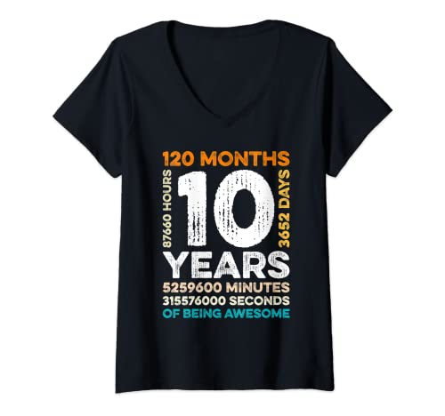 Mujer 10 Years Old 120 Months Of Being Awesome 10th Birthday Gifts Camiseta Cuello V