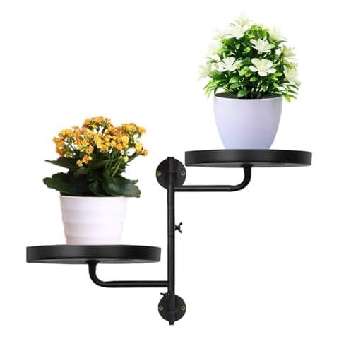 Rotating Window Plant Shelves, 2-tier Metal Plant Stand, Wall Mounted Plant Holder, Indoor&Outdoor Garden Multiple Plants Flower Display Rack, Presents for Plant Lovers Cover