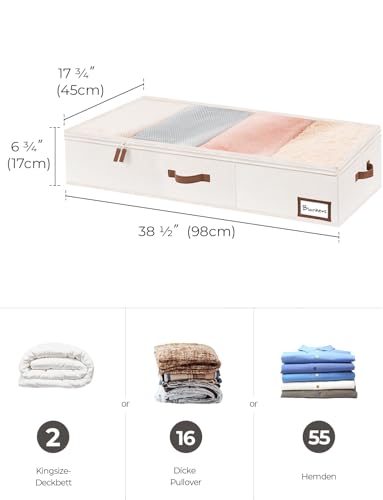 StorageWorks Aufbewahrungsbox unter dem Bett, extra große Aufbewahrung Organizer mit Deckel, robuste Unterbett Aufbewahrungsbox mit Deckel für Kleidung, Stoff Unterbettbox, elfenbeinweiß, 2 Stück