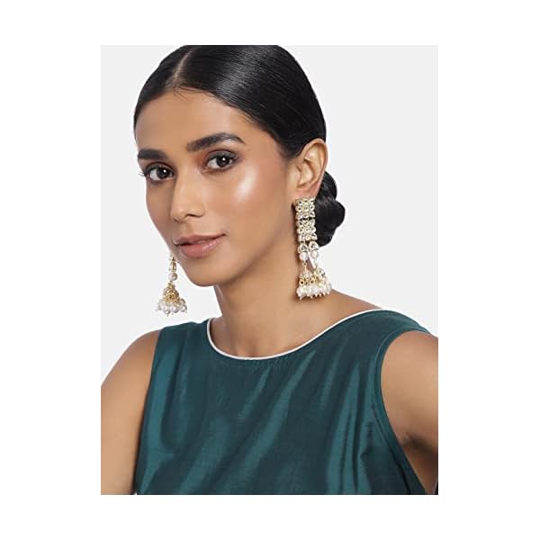 I Jewels 18k Gold Plated Kundan Pearl Dangle Earrings for Women (E2942W) - Image 4