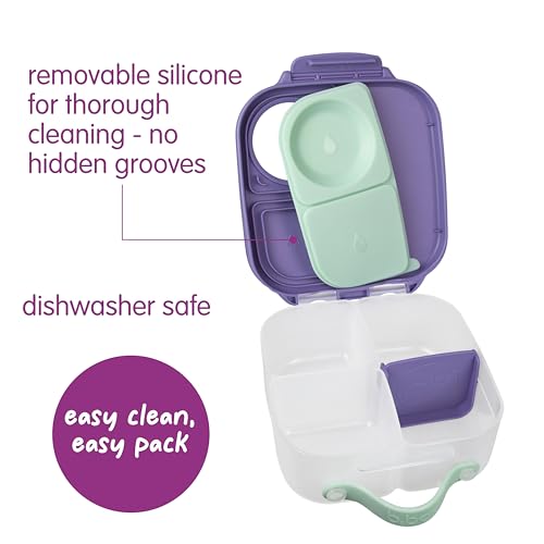 Image of b.box Mini Lunch Box Kids | 4.25 Cup Leak Proof Bento Box for Kids Ages 3+ | 3 Compartment Snack Containers, School Lunch Container, Dishwasher Safe, BPA-Free, PFAS-Free - Lilac Pop
