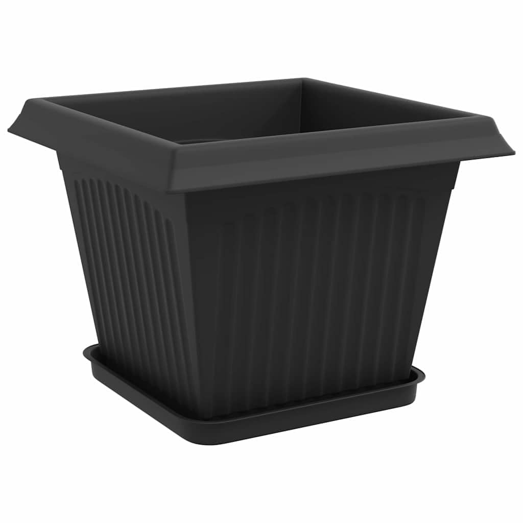 Fengshui Set di 6 fioriere in plastica nera, 28,5 cm | Quadrato, altezza 22 cm, con fori di drenaggio, per interni ed esterni