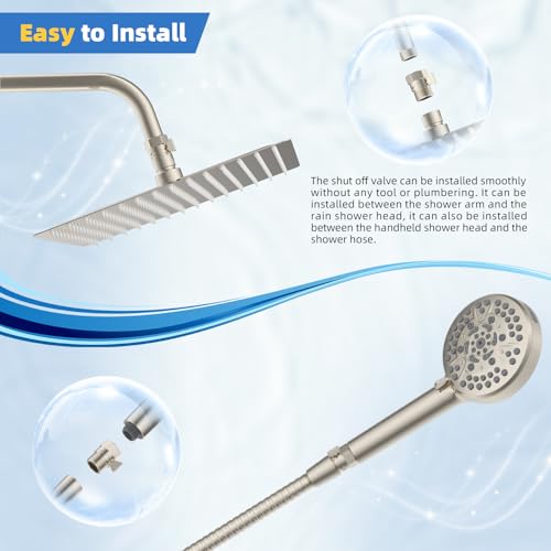 Hibbent All Metal 2 Pack Shower Head Flow Control Valve, G1/2 Brass Shut-off Valve with Metal Handle Lever, Shut OFF Water Flow Control Regulator for Handheld Shower, or Bidet Sprayer, Brushed Nickel - image 8