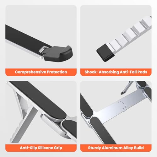 Image of Foldable Aluminum Laptop Stand | 8 Level Adjustable Height Portable Ergonomic Riser with Heat Dissipation Design | Compatible for MacBook, HP, Dell, Acer & Laptops Upto 15.6 Inch (Silver)