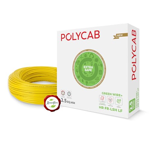 Image of Polycab Green Wire+ 90M coil |2.5 SQ MM|Heat resistant upto 900 C | Low smoke | Low toxic fumes | GreenPro certified | 99.97% high purity copper | Rodent protection | Eco friendly (Yellow)