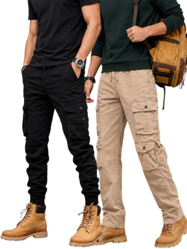 Image of Leriya Fashion Men's Cargo Pants | 6 Pocket Cotton Cargo Joggers for Men | Loose Fit Stylish Pant with Pockets | Casual Baggy Trousers & Streetwear Lower