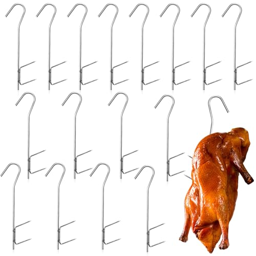 PRITOK 16 Stück Räucherhaken Doppelspitz: 21cm Räucherhaken Edelstahl Fishing Räucherhaken Set für Geräuchertem Fisch Fleisch Wurst, Silver