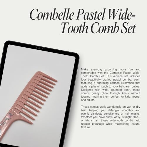 Image of Combelle Professional Wide Tooth Detangling Comb for Women & Men | Durable Black Plastic Anti-Breakage Shampoo Comb | Smooth Rounded Teeth for Curly, Thick & Wet Hair (Multicolour)