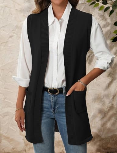 Image of IDEALSANXUN Womens Long Sweater Vest Fall Winter Open Front Sleeveless Cardigans Vest Tops