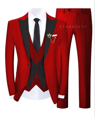 Wedding Tuxedo for Men Groom 3 Pieces Mens Suit Set Slim Fit Vest Pants Set One Button Blazer Peak Lapel Suit Men