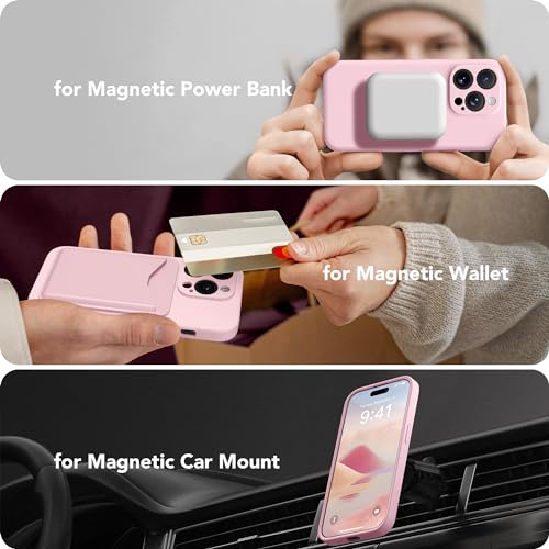 Image of Magnetic for iPhone 13 Pro Max Case, Compatible with MagSafe, [Full Camera Protection][Screen Protector] Silicone Shockproof Protective Phone Case for iPhone 13 Pro Max 6.7 inch, Chalk Pink