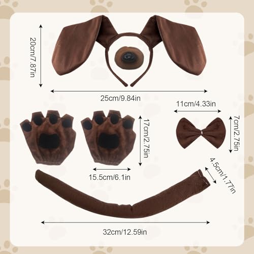 TUONYIS 5 PCS Dachshund Costume Set,Puppy Dog Costume,Dog Ears Headband and Dog Tail Animal Costume,Dog Fancy Dress Animal Costume Accessories for Halloween Cosplay Party (5 PCS) - Image 2