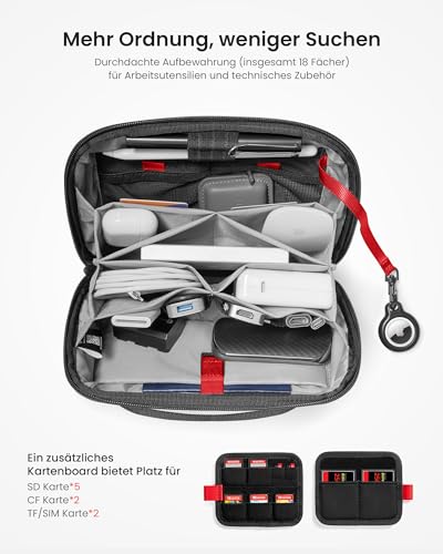 tomtoc Kabeltasche Zubehörtasche, Elektronik Zubehör Kabel Organizer Tasche Tech Pouch, Reise Cable Bag für Ladekabel, Festplatte, MacBook Adapter, Ladegerät, PowerBank, SD Karten, Schwarz