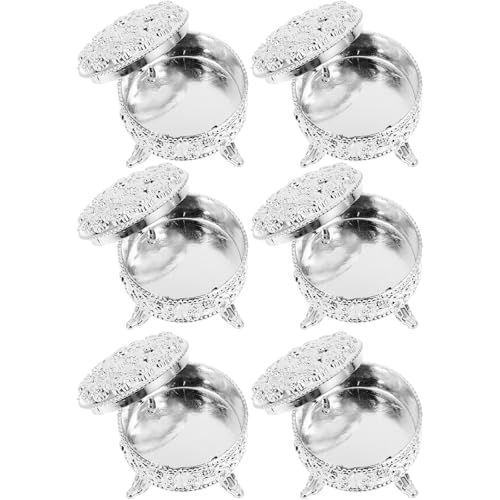 UKCOCO Coffret 6 Boîtes à Bonbons Rondes Embossées Argentées Contenants pour Dragées Mariage et Boîtes de Rangement pour Fêtes et Communions