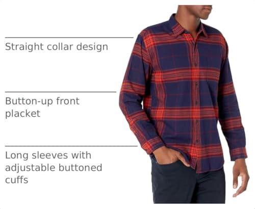 Image of Amazon Essentials Men's Regular Fit Long-Sleeve Flannel Shirt, Soft Brushed Cotton, Lightweight yet Warm