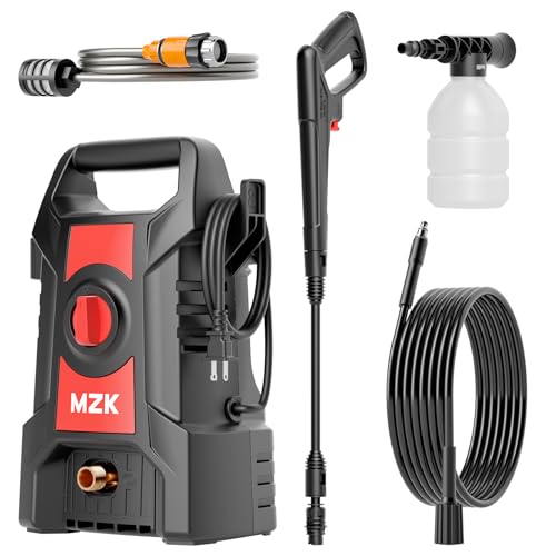 MZK 2026 New Lightweight Pressure Washer, Portable One-Button Start with 4 Adjustable Nozzle & Foam Cannon, Powerful Cleaning Machine for Cars, Patios, Fences & Driveways(Red)