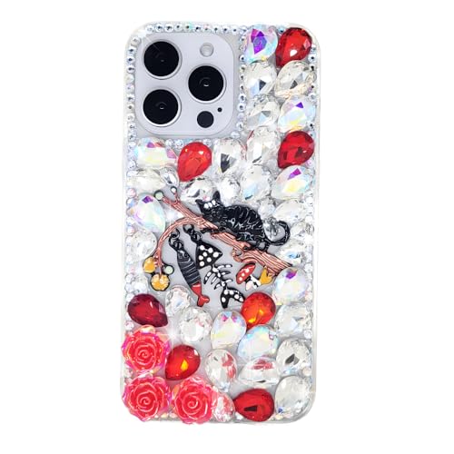 Ymyhyuxi Fundas para Samsung Galaxy A70 Bling Diamond 3D de lujo con purpurina de cristal con diamantes de imitación de gatos y peces (rojo)