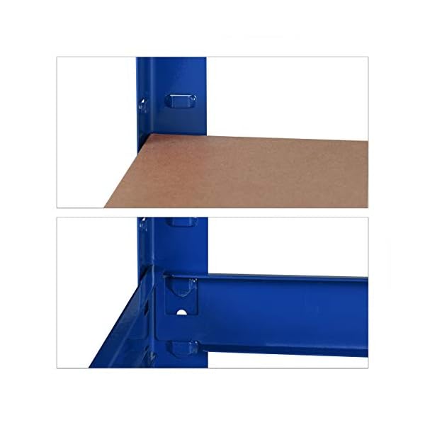 Relaxdays Schwerlastregal, mit Werkbank, Traglast 900 kg, 5 Ebenen, zum Stecken, Keller, 180x100x60 cm, Stahl, MDF, blau – Bild 7