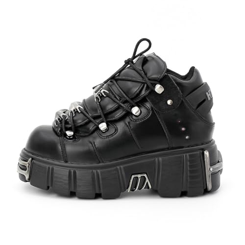 Kluolandi Women's Metal Platform Goth Boots Punk Style Lace-up Combat Boots Ankle Bootie Black Gothic Biker Boots3