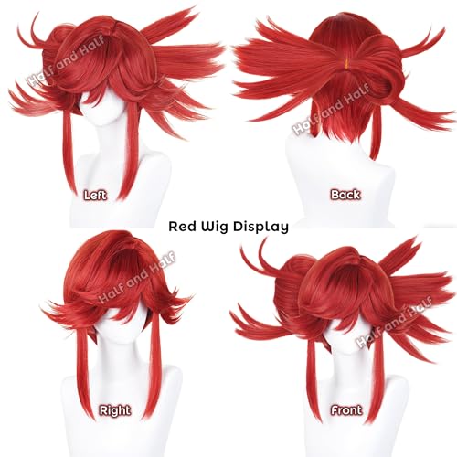 Image of Riyo Reaper Cosplay Wig Short Red Anime Wig with Bangs & Hairpiece | Vibrant Red Lolita Wigs for Women Halloween Party Costumes