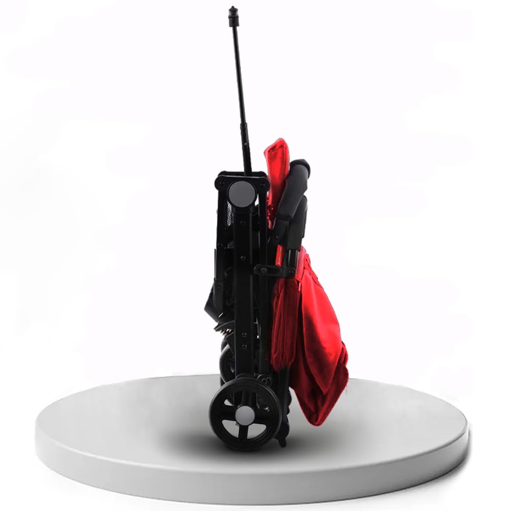 BAKAJI Passeggino Easy Ultra Leggero con Chiusura Facilitata Portata Massima 15 kg, Schienale Reclinabile con Cintura di Sicurezza a 5 Punti, Pieghevole con Una Mano, Salvaspazio (Rosso)