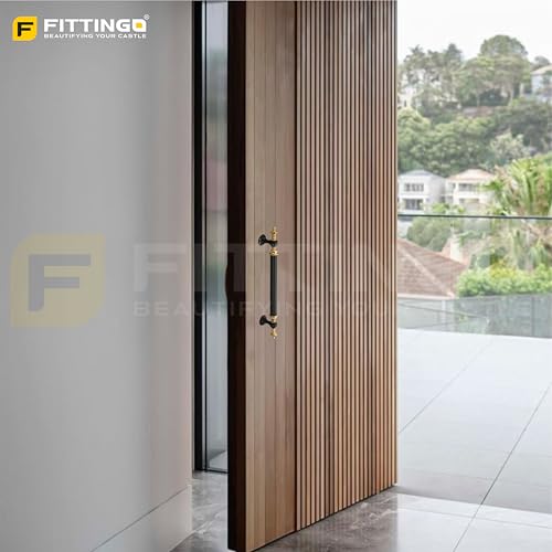 Image of Vintage Royal Main Door Handle | 8 Inch Premium Pull Push Handle for Home, Office, Hotels & Villas | Stainless Steel Black & Gold Antique Finish |Hole to Hole 200mm | 3 Years Warranty