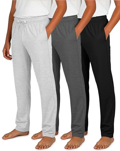 Real Essentials 3 Pack: Boys Cotton Soft Pajama Pants Kids Bottoms Pjs Youth Teen Pijamas Sleep Pyjamas Lounge para Niños- Set 5, M, 8-10