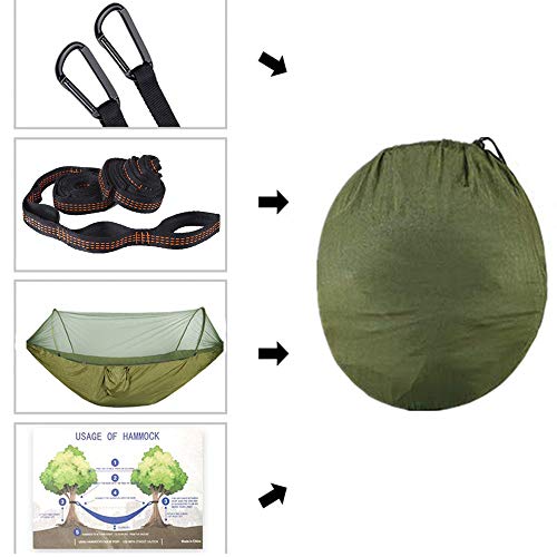 Camping Hammock With Net, Single &Double Portable Hammocks With Tree Straps Lightweight Parachute Nylon For Camping Backpacking Survival Travel Outdoor Adventures Trips #TOP6