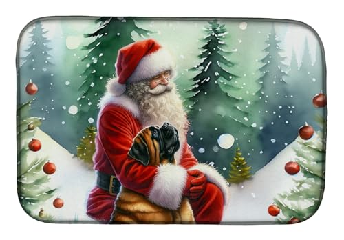 Caroline's Treasures DAC4141DDM Mastiff and Santa Claus Dish Drying Mat Absorbent Dish Drying Mat Pad for Kitchen Counter Dish Drainer Mat for Countertop, 14 x 21", Multicolor