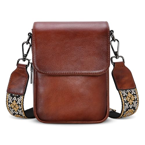 HESHE Genuine Leather Purses for Women Anti-Theft RFID Blocking Crossbody Bag Small Cell Phone Purse with Adjustable Strap (Brown)2