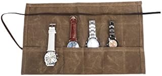 HERSENT Waxed Canvas Watch Roll Handmade Waterproof Multi-Purpose Travel Case Watch Roll-up Organizer Holds 6 Wristwatches Best Gift for Him Her Boyfriend Girlfriend Mom Dad Wife & Husband HGJ03-I