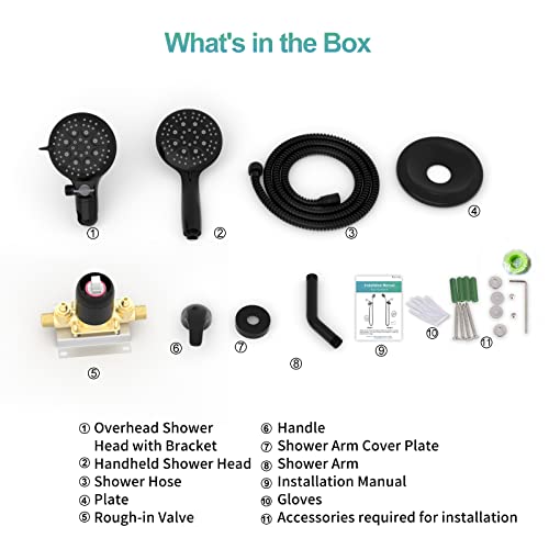 Sr Sun Rise 6-Spray Shower Faucet 3-Way Combo Shower Head And Hand Held Shower Separately Or Together, Shower Trim Kit Matte Black(Valve Include) #TOP7