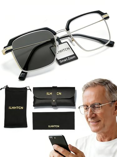 ILHHTCN Frameless Smart Zoom Reading Glasses for Men & Women, Auto Focus Distance Near Progressive Multi-focus HD Vision(Golden,2pcs)